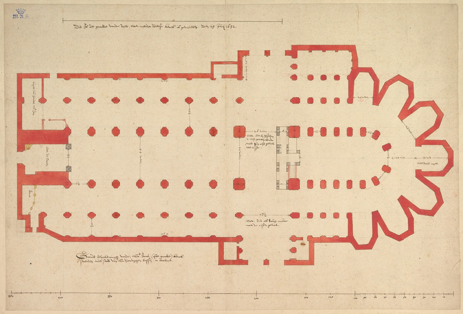 Pieter Jansz. Saenredam's measured groundplan of the Church of Saint John in 's-Hertogenbosch, 1632.