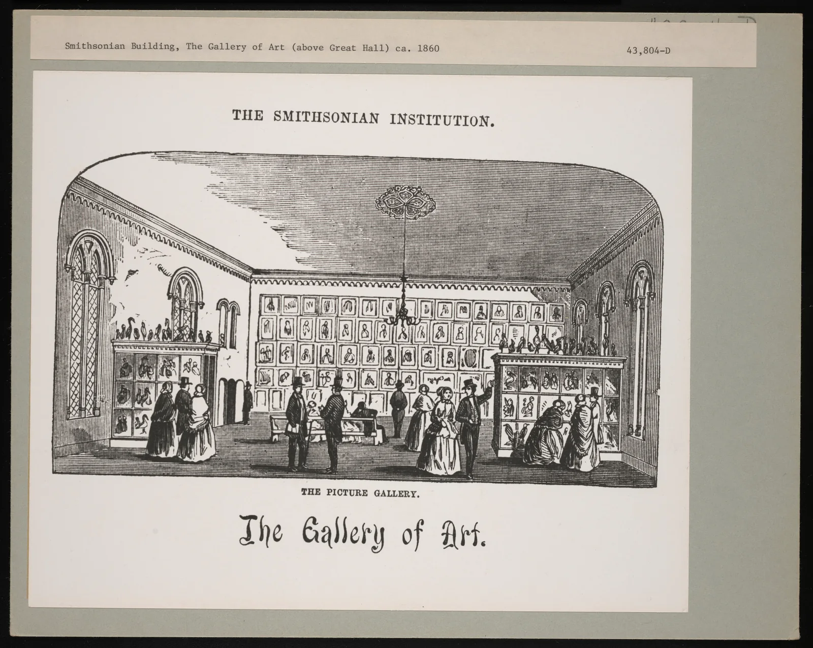 Visitors in the Gallery of Art in the Smithsonian Institution Building in 1857.
